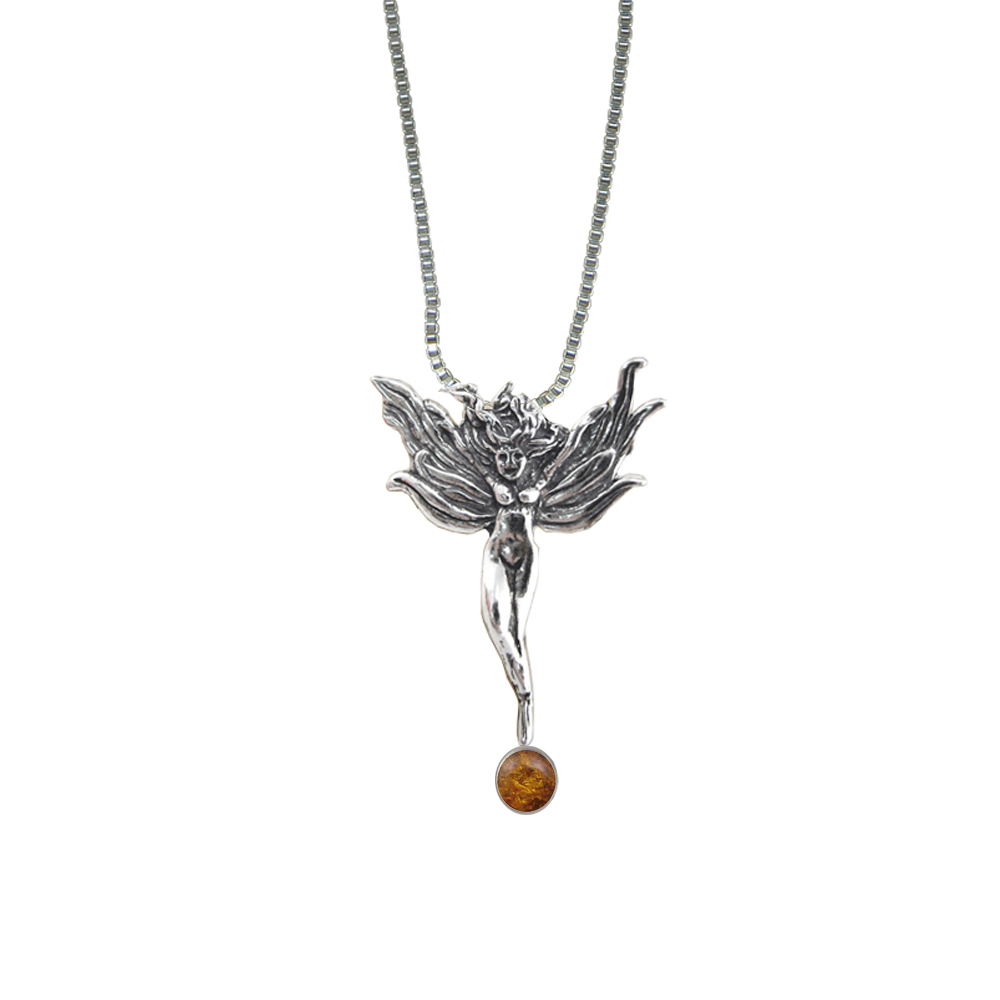 Sterling Silver Molly The Irish Fairy Pendant With Amber